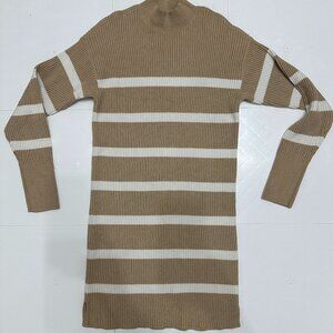 Abercrombie & Fitch Mockneck Mini Sweater Dress - Light Brown Stripe Size Small